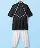 Little Bull Full Sleeves Solid Kurta & Pyjama With Abstract Printed Waistcoat Set - Black