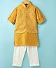 Little Bull Full Sleeves Solid Kurta & Pyjama With Abstract Embroidered Waistcoat Set - Yellow