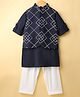 Little Bull Full Sleeves Solid Kurta & Pyjama With Abstract Embroidered Waistcoat Set - Blue