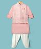 Little Bull Full Sleeves Solid Kurta & Pyjama With Abstract Embroidered Waistcoat Set - Peach