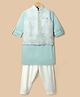 Little Bull Full Sleeves Solid Kurta & Pyjama With Abstract Embroidered Waistcoat Set - Light Blue