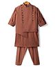 Little Bull Full Sleeves Textured Kurta & Pyjama With Waistcoat Set - Bot Green