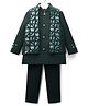 Little Bull Full Sleeves Solid Kurta & Pyjama With Abstract Embroidered Waistcoat Set - Green
