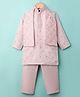 Little Bull Full Sleeves Floral Embroidered & Sequins Embellished Kurta Pyjama With Waistcoat Set - Peach