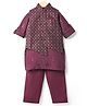 Little Bull Full Sleeves Floral Embroidered & Sequins Embellished Kurta Pyjama With Waistcoat Set - Maroon