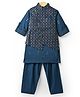 Little Bull Full Sleeves Floral Embroidered & Sequins Embellished Kurta Pyjama With Waistcoat Set - Blue