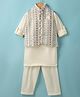 Little Bull Full Sleeves Solid Kurta & Pyjama With Floral Embroidered Waistcoat Set - White