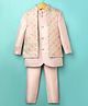 Little Bull Full Sleeves Solid Kurta & Pyjama With Abstract Embroidered Waistcoat Set - Peach