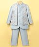 Little Bull Full Sleeves Solid Kurta & Pyjama With Abstract Embroidered Waistcoat Set - Grey