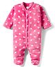Babyhug Cotton Knit Full Sleeves Footed Winter Sleep Suit with Polka Dot Print - Pink
