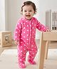 Babyhug Velour Knit Full Sleeves Footed Winter Sleep Suit with Polka Dot Print - Pink