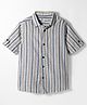 Dew Drops Linen Woven Half Sleeves Striped Shirt - Blue
