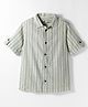 Dew Drops Linen Woven Half Sleeves Striped Shirt - Light Green