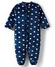 Babyhug Velour Knit Full Sleeves Footed Velour Winter Sleep Suit with Polka Dot Print - Navy Blue
