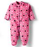Babyhug Velour Knit Full Sleeves Footed Velour Winter Sleep Suit with Polka Dot Print - Pink