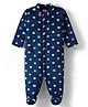 Babyhug Velour Knit Full Sleeves Footed Velour Winter Sleep Suit with Polka Dot Print - Navy Blue