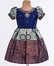 Enfance Half Puffed Sleeves Floral Foil Printed & Embroidered Pattu Pavdai Dress - Navy Blue