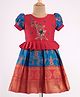 Enfance Half Puffed Sleeves Banarasi Foil Printed & Floral Embroidered Pattu Pavdai Dress - Royal Blue