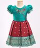 Enfance Half Puffed Sleeves Floral Embroidered & Abstract Foil Printed Pattu Pavdai Dress - Maroon