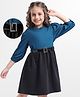 Hola Bonita Knit Three Fourth Sleeves Solid Color Textured Dress with Belt - Blue