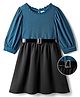 Hola Bonita Knit Three Fourth Sleeves Solid Color Textured Dress with Belt - Blue
