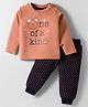 Mini Taurus Looper Knit Full Sleeves T-Shirt and Trouser with One of a Kind Text Print - Rust Orange