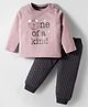 Mini Taurus Looper Knit Full Sleeves T-Shirt and Trouser with One of a Kind Text Print - Lilac