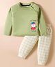 Mini Taurus Interlock Knit Full Raglan Sleeves Night Suit With Animal Print - Olive Green