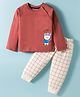Mini Taurus Interlock Knit Full Raglan Sleeves Night Suit With Animal Print - Rust Orange