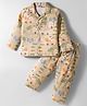 Mini Taurus Cotton Woven Full Length Co-ords Night Suit With Animal Print - Tan