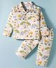 Mini Taurus Cotton Woven Full Length Co-ords Night Suit With Animal Print - Tan