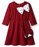 Hola Bonita Knit Full Sleeves Textured Fabric Solid Dress with Bow Applique & Sling Bag - Maroon