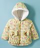 Babyhug Woven Full Sleeves Padded Hooded Jacket with Floral Print Bow Applique & Fur Design - Yellow