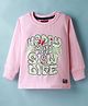 Olio Kids Looper Knit Full Sleeves Winter T-Shirt with Text Print - Pink