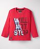 Olio Kids Looper Knit Full Sleeves Winter T-Shirt with Text Print - Red