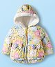 Babyhug Woven Full Sleeves Hoodie with Floral Print & Bow Applique - Pink & Yellow