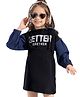 OLLINGTON ST. Cotton Knit Denim Color Blocked Full Sleeves Winter Frock With Text Print - Indigo & Black