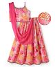 EARTHY TOUCH Woven Sleeveless Choli Lehenga Set Dupatta & Floral Glitter Print - Pink
