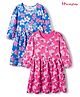 Honeyhap Premium 100% Cotton Knit Full Sleeves Frocks With Bio Finish & Floral Print Pack Of 2 - Pink & Light Blue