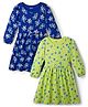 Honeyhap Premium 100% Cotton Knit Full Sleeves Frocks With Bio Finish & Floral Print Pack Of 2 - Limoges & Sunny Lime