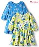 Honeyhap Premium 100% Cotton Knit Full Sleeves Frocks With Bio Finish & Floral Print Pack Of 2 - Yellow & Royal Blue
