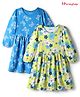 Honeyhap Premium 100% Cotton Knit Full Sleeves Frocks With Bio Finish & Floral Print Pack Of 2 - Yellow & Royal Blue