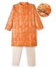 EARTHY TOUCH Woven Full Sleeves Kurta Pajama Set With Floral Print - Orange