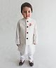 Tiber Taber 100% Cotton Woven Full Sleeves Self Design Kurta Pyjama With Threadwork Embroidered Jacket Set - White