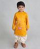 Tiber Taber 100% Cotton Woven Janmasthami Theme Full Sleeves Lord Krishna Embroidered Kurta Dhoti Set - Yellow