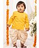 Tiber Taber 100% Cotton Woven Full Sleeves Bandhani Designed Kurta Dhoti Set - Yellow