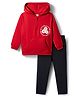 Babyhug Terry Knit Full Sleeves Hooded Top & Leggings Set with Kangaroo Pocket & Floral Print - Red & Black