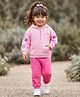 Babyhug Terry Knit Premium Light Gauge Terry Full Sleeves Hooded Top & Lounge Pant Set With Floral Embriodery - Pink