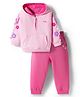 Babyhug Terry Knit Full Sleeves Hooded Top & Lounge Pant Set With Floral Embriodery - Pink