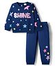 Babyhug Terry Knit Full Sleeves T-Shirt & Lounge Pant Set with Star Print & Reversible Sequin Detailing - Navy Blue